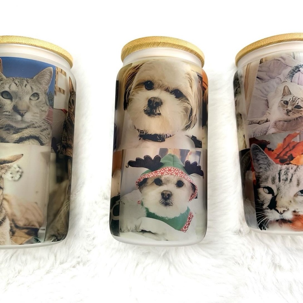 16 oz custom photo collage glass tumblers